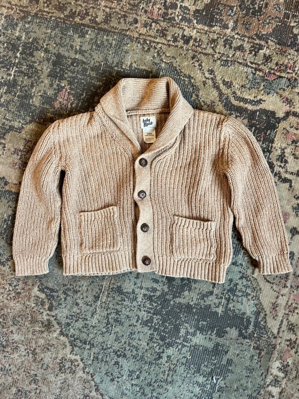 Baby B’Gosh Tan Shawl Collar Knit Cardigan 100% cotton 24m
